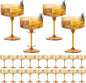 24 PCS Ribbed Coupe Glasses Amber Plastic Champagne Coupe Cup 10oz Detachable Gold Rim Espresso Martini Glass Vintage Margarita Glassware Cocktail Glass Disposable for Thanksgiving Wedding