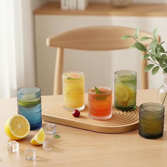 Moretoes 12 Oz Green Hobnail Drinking Glasses Set of 6, o Water Glass Cups | 12 - Image 7