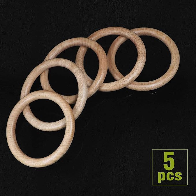 FoDau770 5pcs Natural Beech Wooden Rings, Unfinished Solid Wood Rings Heavy - Image 2