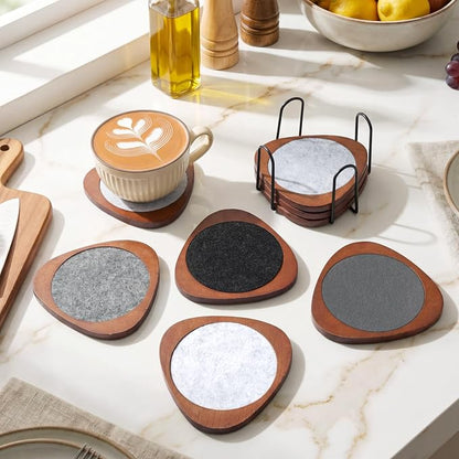6 Pcs Mid Century Modern Coasters Wood Absorbent Coaster - Image 5