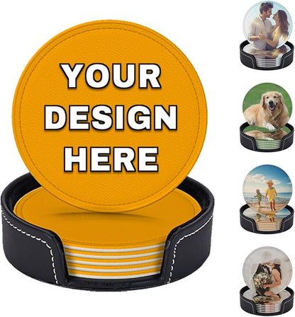 Custom Coasters Set of 6 Leather Coaster by YHPHRTA