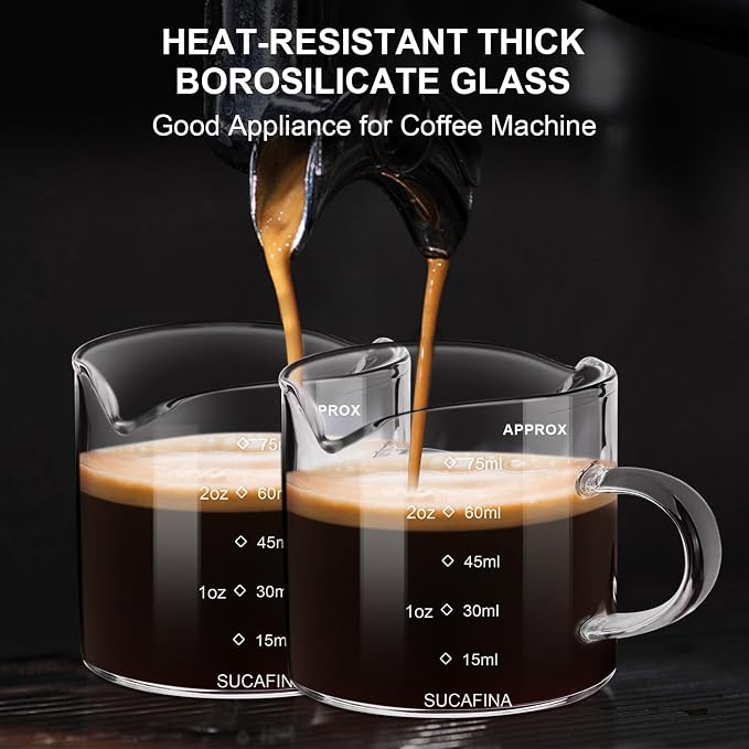 PARACITY Espresso Cup with Handle set of 2, Double Spout Glass Measuring Cup - Image 5