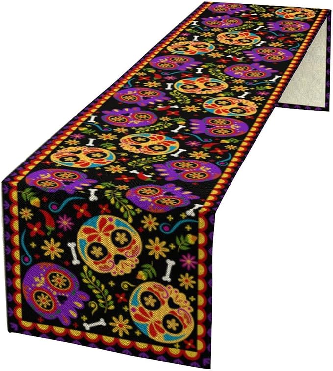 Mexican Fiesta Table Runner Decoration Skull Cinco De Mayo Dia De Los Muertos - Image 2