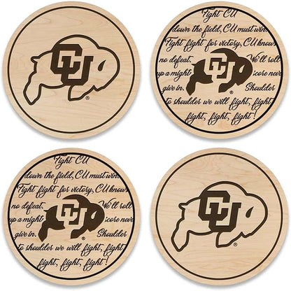 LazerEdge Colorado Buffaloes Wooden Coaster Set - Maple Wood - Officially Licensed Product - 4-Pack
