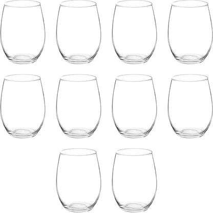 DISCOUNT PROMOS 10 ARC Stemless Wine Glasses Set, 21 oz. - Chardonnay, Cabernet, Merlot, Sauvignon - Clear