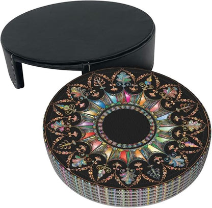 Drink Coasters with Holder Stand Set of 6, Mandala Flourish Floral Pu Leather - Image 9