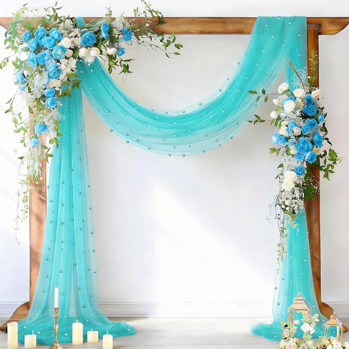Pearl Table Runner Gauze Sheer 19FT Wedding Draping Fabric Decor | Teal Summer by Socomi
