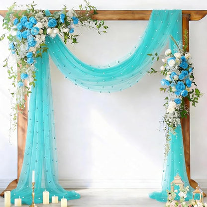 Pearl Table Runner Gauze Sheer 19FT Wedding Draping Fabric Decor | Teal Summer by Socomi