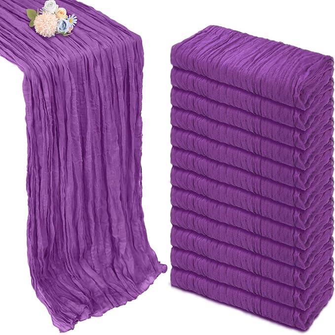 12 Pack Purple Cheesecloth Table Runner 35 x 120 Inch | Boho Gauze Cheese Cloth by Pepmily