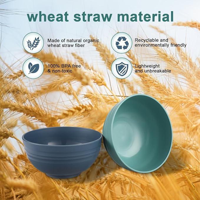 HEYCOME 12 Pcs Unbreakable Cereal Bowls Set, 26 Oz Wheat Straw Bowls Set - Image 3