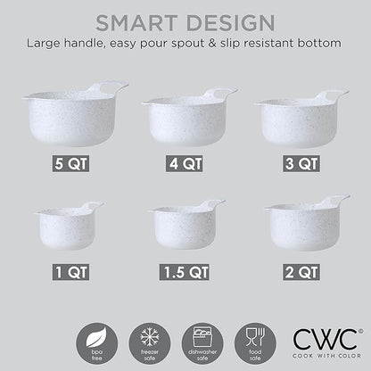 COOK WITH COLOR Nesting Plastic Mixing Bowl Set with Pour Spouts and Handles, Speckled White, 6 Piece Non-Slip