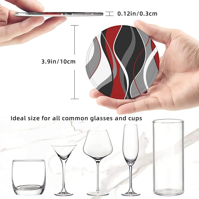 6 Pcs Red Black Gray White Modern Striped Line Abstract Geo Wave Simple - Image 8