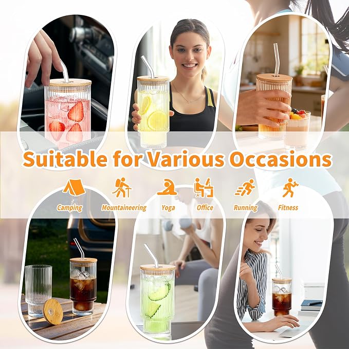 16oz Glass Cups with Lids & Straws - Image 7