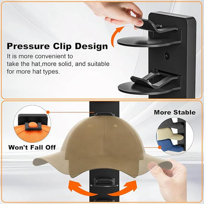 2 Pack Hat Organizer for Baseball Caps, Hat Rack for Wall Hold Up 16 Hats, Strong Adhesive & Screw-in Cap Holder hat hangers for Closet Door & Bedroom