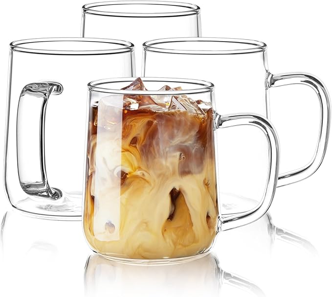 Glass Coffee Mugs, 14 oz Glass Coffee Cups Set of 4, Hot/Cold Beverages by Unknown