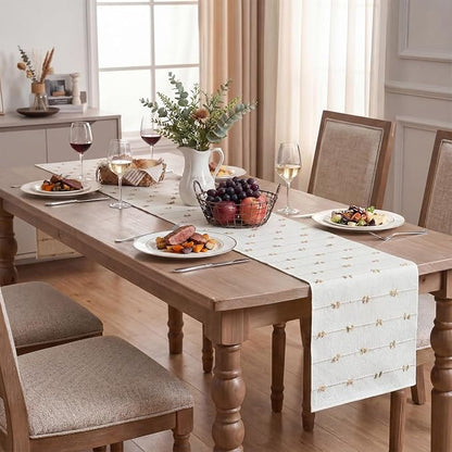Artoid Mode Taupe Beige Boho Farmhouse Cotton Woven Table Runner, Seasonal Fall - Image 5