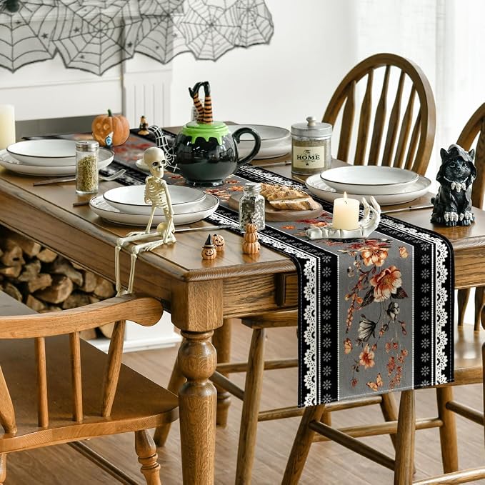 Artoid Mode 210 GSM Halloween Table Runner 13x72 Inch Home Party Decor | Black - Image 4
