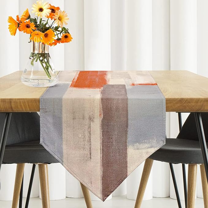 Orange and Grey Table Runner 13x72 Inch Modern Abstract Art Painting Kitchen - Image 2