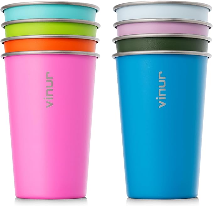 VINUR Stainless Steel Cups 16 oz Metal Drinking Glasses 8 Pcs | Stainless Steel by Vinur