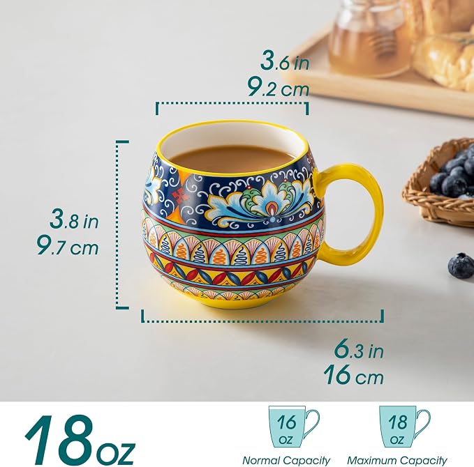 vancasso Coffee Mugs Set of 6, 18oz Ceramic Coffee Cups, Colorful | Porcelain - Image 2