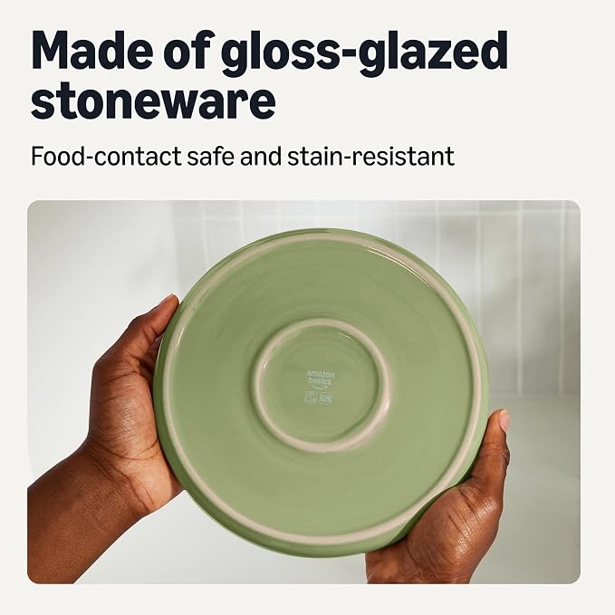 Amazon Basics Glazed Stoneware Appetizer Plates, Ceramic 4-Piece Set, Microwave - Image 3