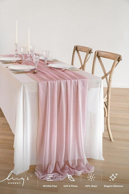 Ling's Moment 14Ft Dusty Rose Table Runner, Wedding Chiffon Table Runners | - Image 2