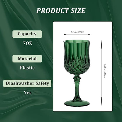 7OZ Plastic Wine Glasses, Reusable Vintage Goblets Unbreakable Drinking Glasses - Image 2