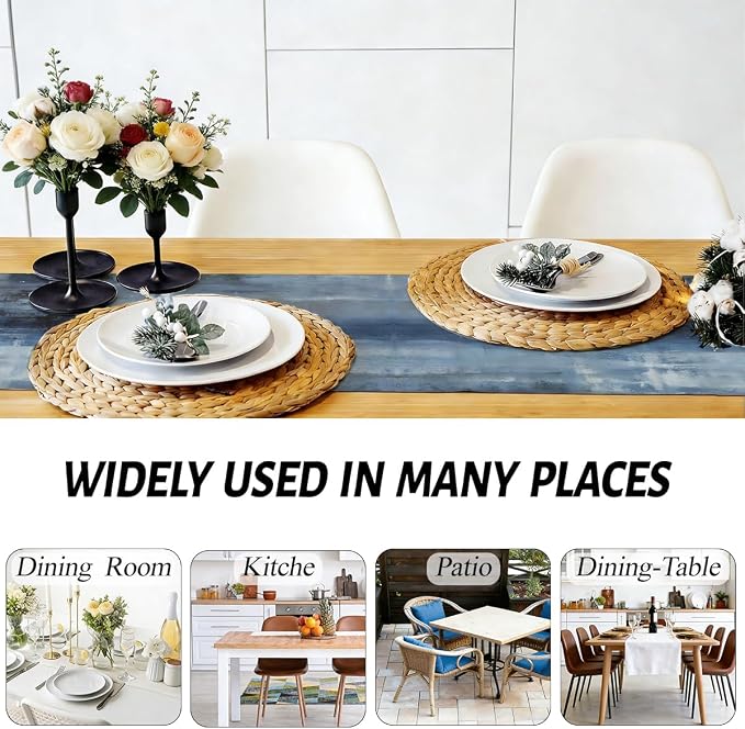 Blue Grey Table Runners Modern Art Farmhouse Linen Table Runners | Dresser - Image 5