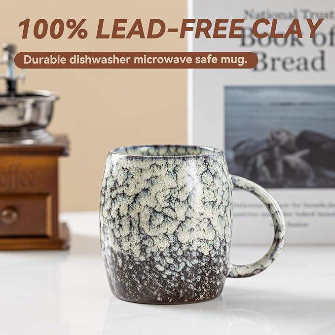 Ivory Nebula Ceramic Coffee Mug - 14 oz Unique Reactive Glaze Coffee Cup - Image 7