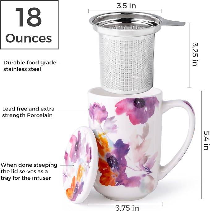 AmorArc Tea Cup With Infuser and Lid, 18oz Loose Leaf Tea Mug With Steeper | - Image 3