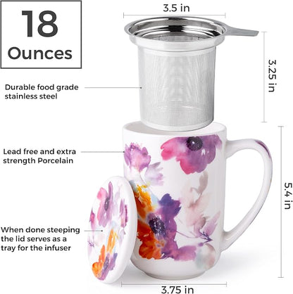 AmorArc Tea Cup With Infuser and Lid, 18oz Loose Leaf Tea Mug With Steeper | - Image 3