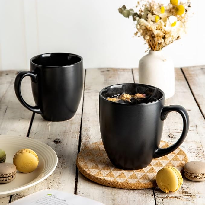 AmorArc 16 oz Coffee Mugs Set of 6, Large Ceramic Matte Black Coffee Cups | - Image 6
