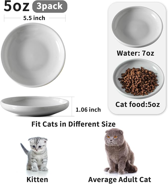 3 PCS Ceramic Cat Bowls, 5.5 in Pet Food Bowl Cat Dishes - Image 2