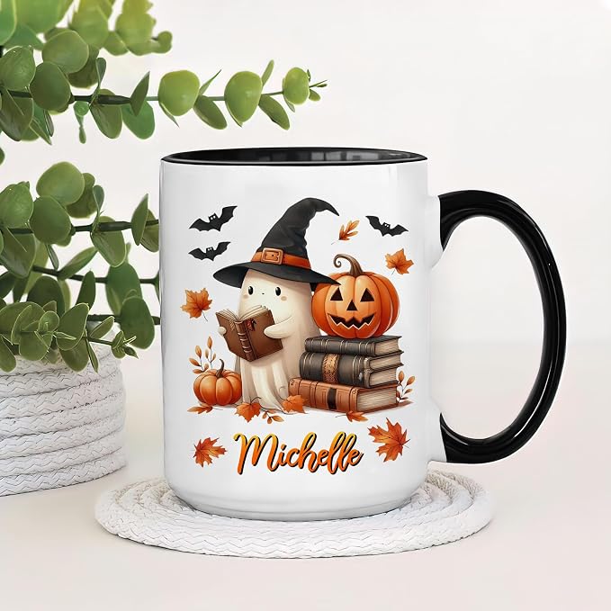 Hyturtle Personalized Cute Ghost Read Book Mug - Image 7