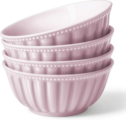 HOMBENE Ceramic Soup Serving Bowls for Kitchen, 6.4 Inch, Set of 4, Cereal Bowl Porcelain, Oven & Microwave Safe, Red