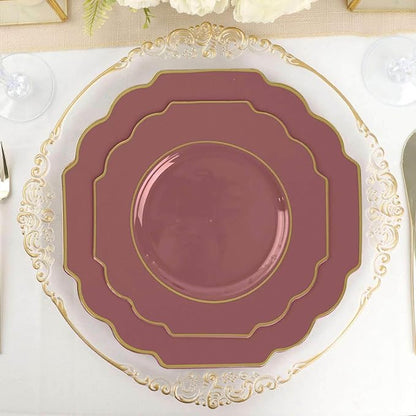 Cinnamon Rose Hard Plastic Dessert Plates, 50 Pack 8" Disposable Round Baroque by TCFLinen