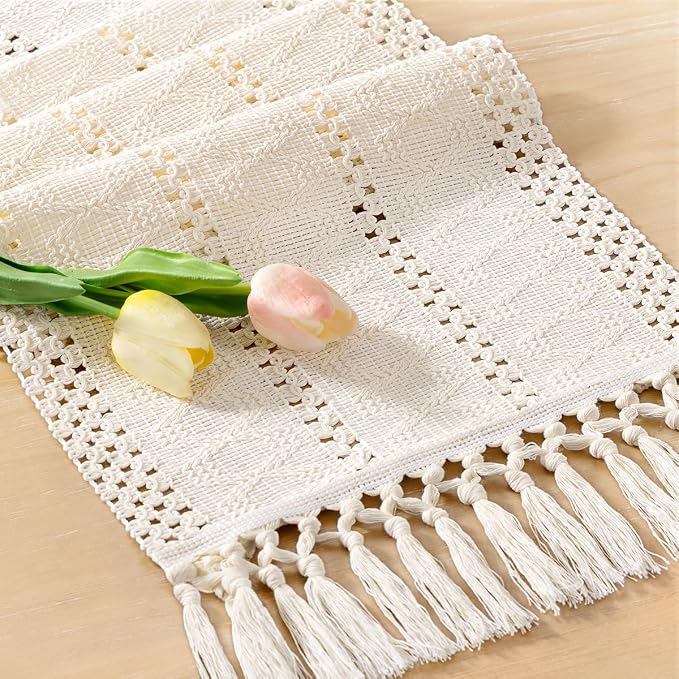 Boho Table Runner Summer Farmhouse Rustic Dining Dresser Scarf Home Decor | - Image 2