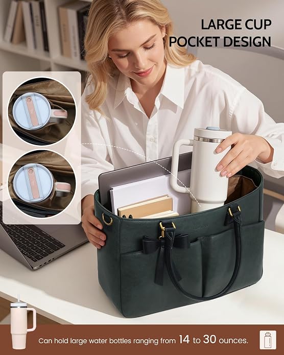 Laptop Tote Bag for Women, Leather Work Tote Bags - Image 5