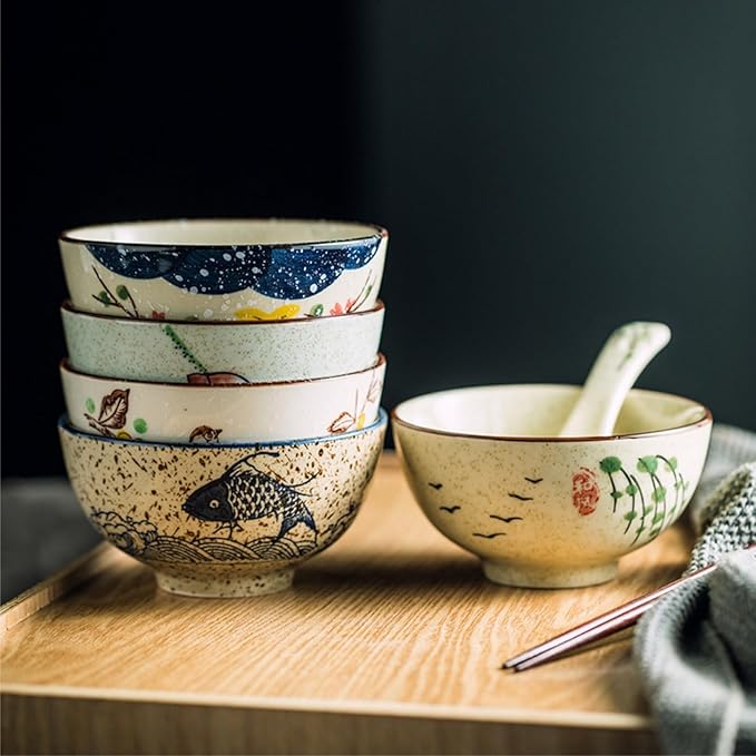 6 Pack Retro Ceramic Bowls, 4.5 Inch Japanese Rice Bowl | 10 Oz Small Soup - Image 7