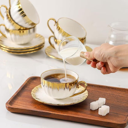 LETAOTAO Cappuccino Cups with Saucers, 7oz Tea Cup Set of 6 with Gold Trim | - Image 7
