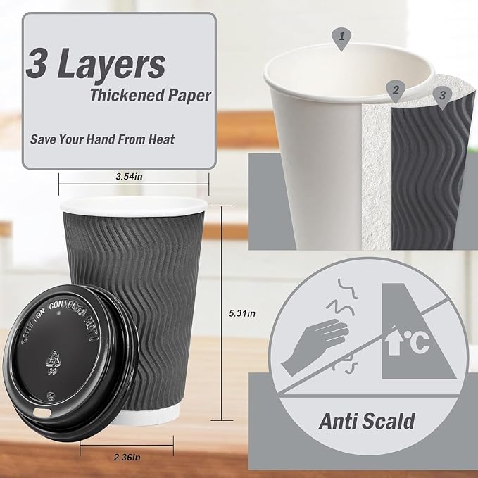 Lamosi 50 Pack 16 oz Insulated Disposable Coffee Cups - Image 2