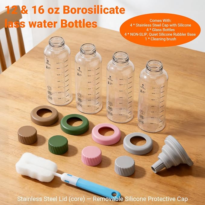 12 oz Glass Juice Bottles 4 Pack, Leakproof Borosilicate Glass Bottles | - Image 8