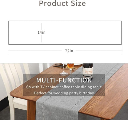 Tosewever Decorative Hemstitch Linen Table Runner Farmhouse Style Tabletop - Image 2