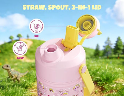 POWCAN 18 oz Kids Water Bottle: 2-in-1 Straw Spout Lid - Image 3