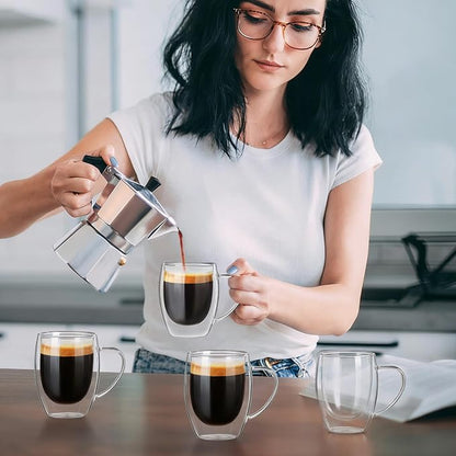 Double walled glass coffee mugs, Glass Coffee Mugs Set Of 4, Coffee Cups 12OZ | - Image 7