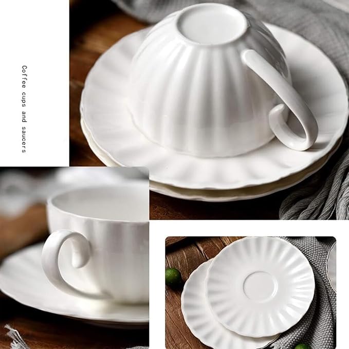 Yesland Set of 6 Royal Tea Cups and Saucers, 6 oz White Porcelain Tea Set & - Image 5