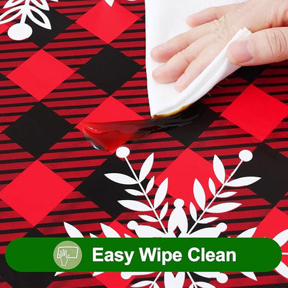 Smiry Plastic Christmas Tablecloth, Buffalo Plaid Waterproof Elastic Fitted Table Covers, Wipeable Flannel Backed Vinyl Tablecloths for Dinner, and New Year Celebration (Black & Red, 30x72 Inches)