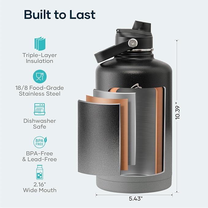 BUZIO 87oz Insulated Water Bottle Triple Wall Vacuum Stainless Steel | Half - Image 4