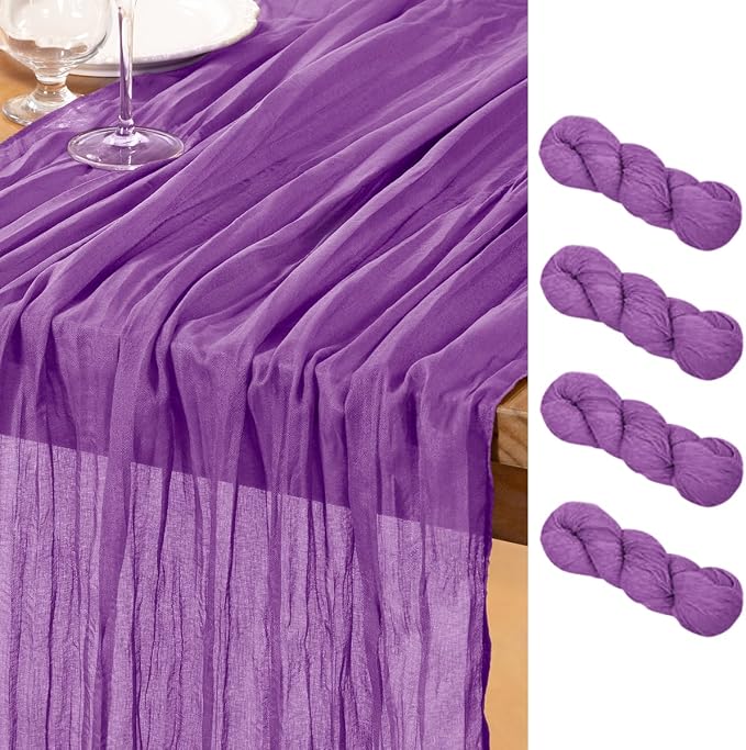DeZerlor Dark Purple Cheesecloth Table Runners 4 Pack Fall Runners | 120Inch by DeZerlor