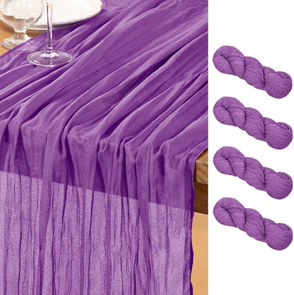 DeZerlor Dark Purple Cheesecloth Table Runners 4 Pack Fall Runners | 120Inch by DeZerlor
